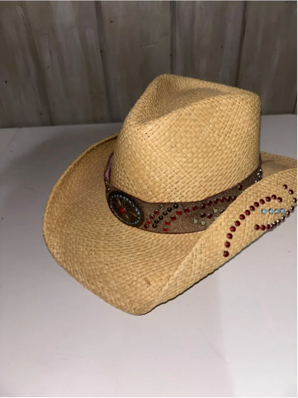 NEW Bullhide Montecarlo Coastal Cowgirl Panama Straw Embellished Hat size XL